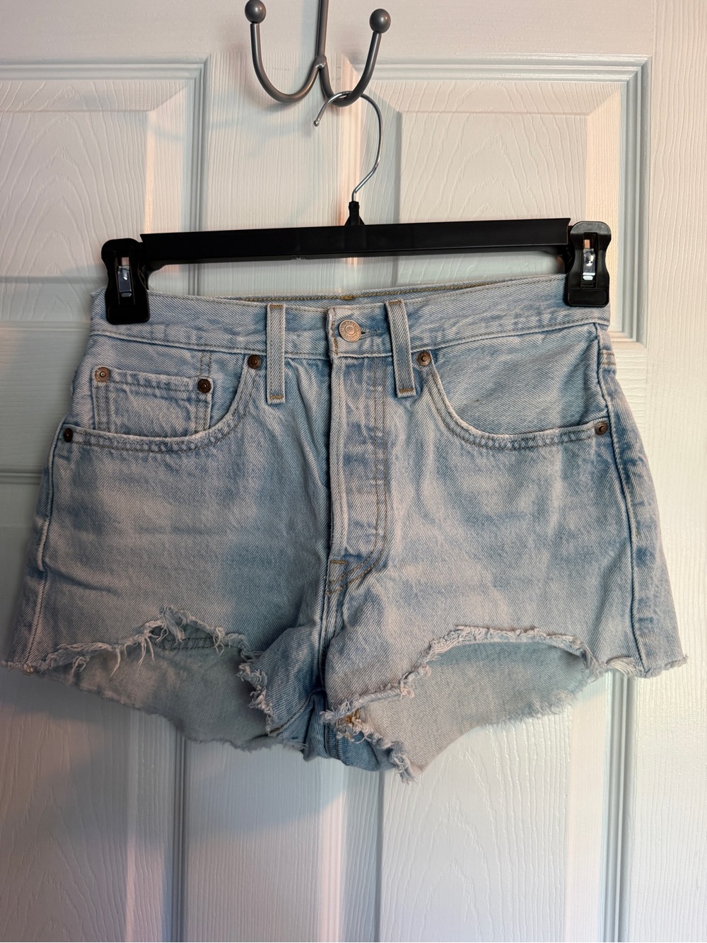 Levi's Light Blue Distressed High-Rise Denim Shorts
